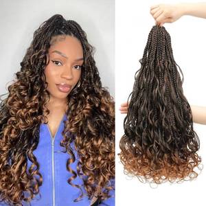 lot 391777 image: Multipack French Curl Braids 24inch Pre-Looped - Soft Boho french curl Crochet Hair for Black Women, 40mm Root & 25mm End Curls, Goddess Box Style hair Extensions T1B30 24inch (Multipack)