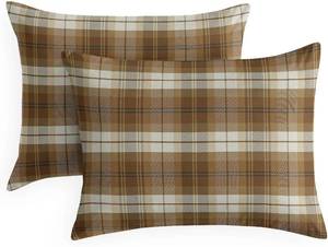 lot 391779 image: Wake In Cloud - Plaid Pillow Cases, Scottish Tartan Check Geometric Modern Pattern Printed, Set of 2 Soft Pillowcases Pillow Shams Covers, Brown, Standard Size 20x26 Inches