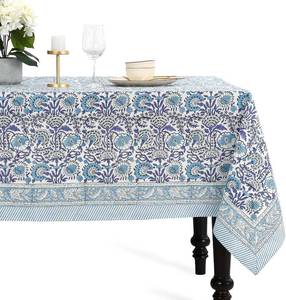 lot 391785 image: CPC Indigo Blue Block Print 100% Cotton Square Tablecloth 60x60 Inch