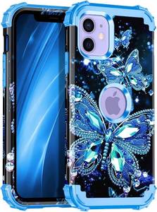 lot 391804 image: Miqala for iPhone 12 Case,iPhone 12 Pro Case,Glow in The Dark Three Layer Heavy Duty Shockproof Protection Hard Plastic BumperSoft Silicone Protective Case for Apple iPhone 1212 Pro,Blue Crystal