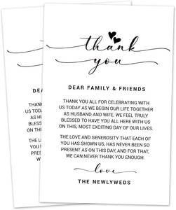 lot 391812 image: 50 Thank You Placecards for Wedding, Wedding Thank You Place Setting Cards for Table Reception, Dinner Plates, Wedding Reception Thank You Cards, Heart Script,4 x 6 inch.