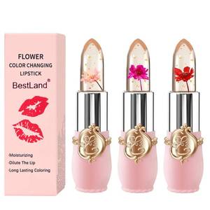 lot 391820 image: BestLand 3 PcsSet Flower Jelly Lipstick Set Temperature Change Moisturizer Long Lasting Nutritious Balm Magic Color Change Lip Gloss (3Pcs Flower Jelly Lipstick 010203)