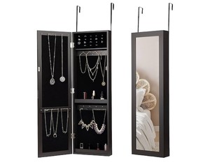 lot 187319 image: Hanging Mirror Jewelry Armoire, Door or Wall Mounted Cabinet Measures 12 x 30 x 2.25 in