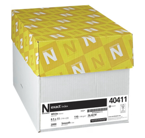lot 110 image: Neenah Exact Index Cardstock, 8.5 x 11, 110 lb199 gsm, White, 94 Brightness, 2000 Sheets (40411) - Retail $160