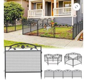 lot 119 image: 5 Panel Garden Fences Rustproof Wrought Iron Outdoor Flower Bed Animal Barrier Fence - Retail $109