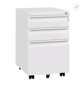 lot 121 image: White Fully Assembled 3 Drawer Mobile File Cabinet with Lock - Retail $126