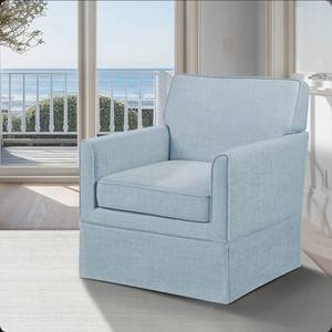 lot 122 image: Paula Slipcover Accent Chair with Track Arms & Tailored Skirted Base, Light Blue - Retail $319