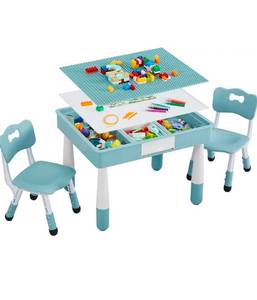 lot 127 image: 4 in 1 Kids Table and 2 Chairs Set, Toddler Table and Chair Set for Kids Ages 3-10, Activity Tables for Building BlocksDrawingReadingDining��Gift for Boy & Girl (Grayish Blue) - Retail $119