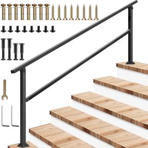 lot 130 image: VIVOSUN 6-Step Stair Handrail 83x36 Wrought Iron Porch Railing Black - Retail $90