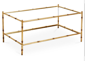 lot 136 image: DESSAU HOME ANTIQUE GOLD TWO-TIER COFFEE TABLE Dimensions 42L 25.5W 20H - Retail $760