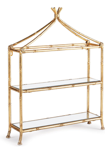 lot 137 image: Napa Home & Garden Daphne 2-Tier Curio Shelf Gold - Retail $360