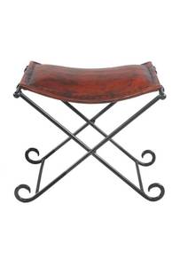 lot 146 image: Vintage Handmade Leather and Iron Accent Footstool - Retail $155