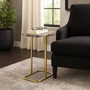 lot 150 image: 15 in. W x 24.25 in. H GrayBlackBrown Rectangle Stone Agate Top Contemporary End Table with Gold Metal Base - Retail $226