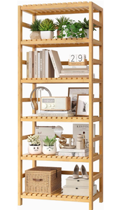 lot 163 image: FOTOSOK 6-Tier Bamboo Shelf with Adjustable Shelves, Bamboo Kitchen CabinetTall Bamboo Bookshelf and Plant Shelf with 250-lb Shelf Capacity for Laundry Bathroom Kitchen Pantry Home Office - Retail $69