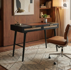 lot 167 image: Casartis Living Atlas Cane Mid-Century Desk with Built-in Power, Black - Retail $569