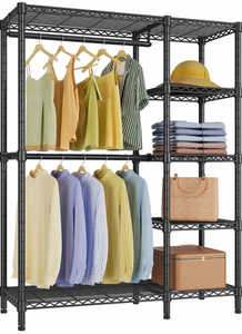 lot 169 image: VIPEK V7 Clothes Rack with Shelves Heavy duty Closet for Hanging Clothes5 Tiers Adjustable Wire Shelving, Double Hanging Rods, 670lbs Metal Closet System, Space-Saving Storage for Home, Black - Retail $139