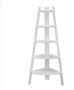 lot 174 image: 63 in. White Laminate MDF 5-shelf Corner Bookcase - Retail $119