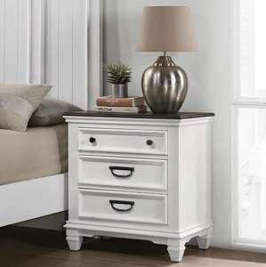 lot 181 image: Clelane Wood 3-Drawer Nightstand, Weathered White and Dark Gray - Retail $299
