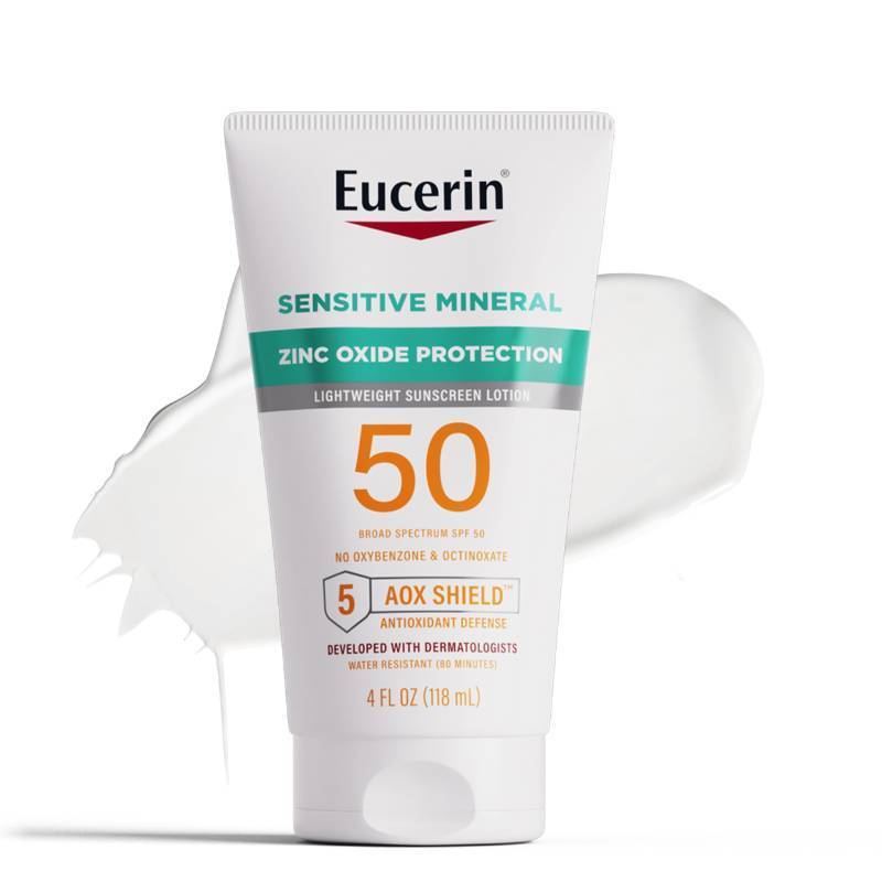 lot 39187 image: Eucerin Sun Sensitive Mineral Sunscreen Lotion, Face, Body, SPF 50, 4 FL OZ - Retail $19