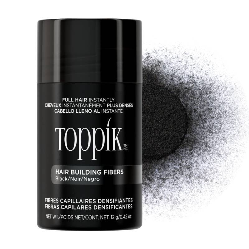 lot 39227 image: Toppik Hair Building Fibers, Black, 12g Fill In Fine or Thinning Hair, Instantly Thicker, Fuller Looking, 9 Shades for Men & Women, Keratin Protein Formula - Retail $25