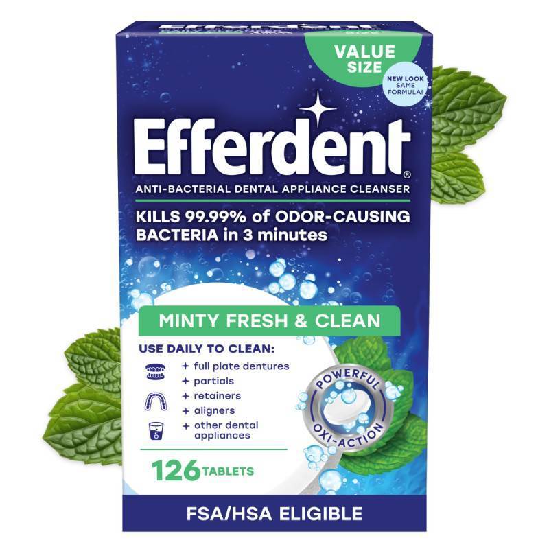 lot 39245 image: Efferdent Denture Cleaner Tablets, Minty Fresh & Clean, 96 Count - Retail $6