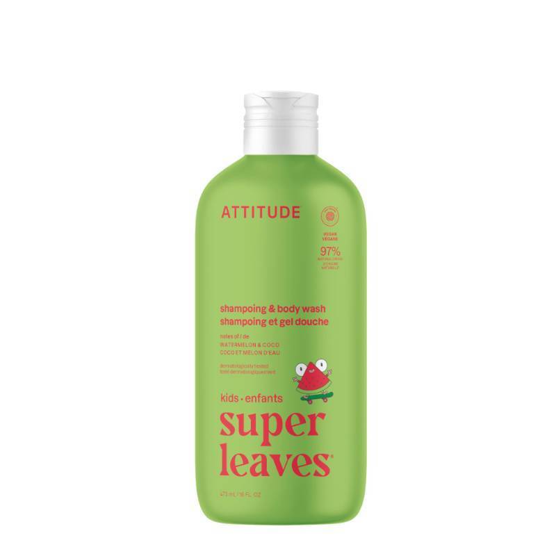 lot 39310 image: ATTITUDE Kids Shampoo & Body Wash 2-in-1, Watermelon & Coco, 16 Fl Oz - Retail $13