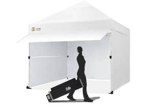 lot 47563 image: CROWN SHADES 10x10 Pop Up Canopy Tent with Canopy Awning& 4 Sidewalls, White - Retail $285