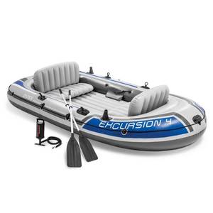 lot 47568 image: Intex Excursion 4 Person Inflatable Rafting and Fishing Boat Set with 2 Oars - Retail $170
