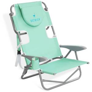lot 47576 image: Ostrich The Heavy-Duty Backpacker Portable Reclining Beach Chair with Face Hole  Teal - Retail $85