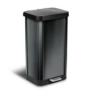 lot 47586 image: 20 Gal. Pewter Stainless Steel Step-on Kitchen Trash Can wClorox Odor Protection Lid. LEFT SIDE and BACK RIGHT DENTED. - Retail $120