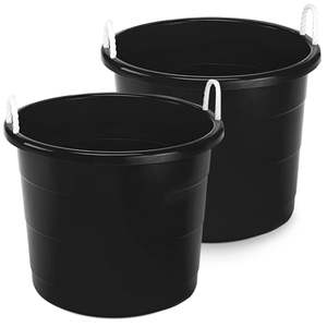lot 47587 image: Homz 18 Gallon Utility Storage Buckets with Rope Handles  Black  (2 Pack) - Retail $60
