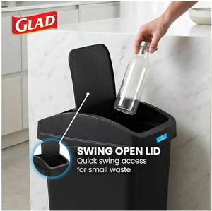 lot 47589 image: Glad Trash Can with Clorox Odor Protection  Linkable, 12 Gallon. FRONT TOP CORNER of BIN  DAMAGED. - Retail $28