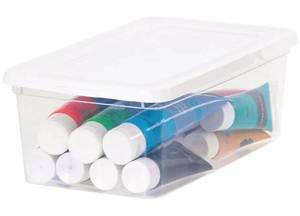 lot 47593 image: IRIS USA 5 Qt 17-Pack Storage Bins with Lids, Stackable Box, ClearWhite - Retail $28