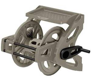 lot 47596 image: Suncast Slide Trak Garden Hose Reel, Wall-Mount Holder with Storage Tray, Dark Taupe - Outdoor Mounted Organizer  - Retail $90