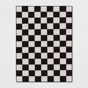 lot 21154 image: 4x55 Washable Small Checker Accent Rug Charcoal and Ivory - Room Essentials Checkered, OEKO-TEX Certified - Retail $40
