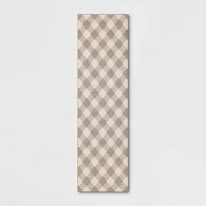 lot 21158 image: 24x7 Gingham Washable Runner Rug Heathered GrayIvory - Threshold - Retail $45
