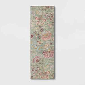 lot 21162 image: 28x84 Floral Memory Foam Runner Rug Sage Green - Threshold - Retail $45
