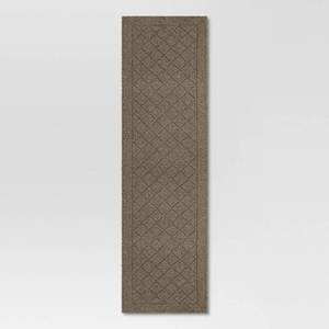 lot 21165 image: 2x7 Washable Runner Diamond Clarkson Tufted and Hooked Rug Tan - Threshold Indoor Entryway Carpet, Skid-Resistant - Retail $45