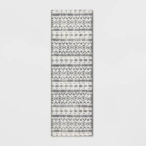 lot 21174 image: 24x7 Washable Luna Aztec Diamond Printed Runner Rug Black - Threshold Indoor Entryway Carpet, Skid-Resistant - Retail $50