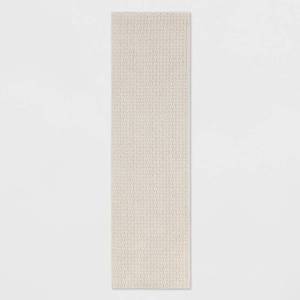 lot 21176 image: 2x7 Washable Solid Machine Tufted Runner Rug Tan - Threshold Skid-Resistant Indoor Carpet Runner, Low Pile - Retail $35
