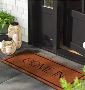 lot 21187 image: 18x4 Come In Coir Doormat Natural - Threshold Outdoor Welcome Mat, Front Door, Medium Pile, Rectangle - Retail $35