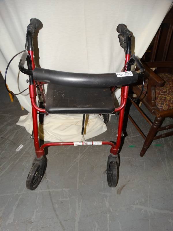 lot 8016 image: walker with 4 wheels, hand brakes and seat