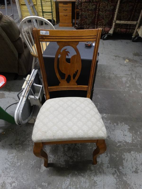 lot 8031 image: wooden dining chair cream colored cushion