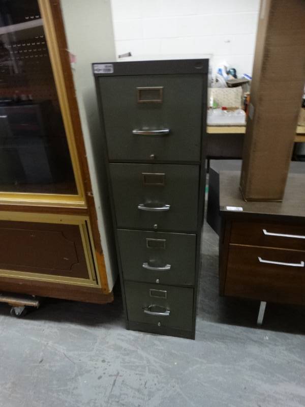 lot 8046 image: 4 drawer metal grey filing cabinet-- approx L15xW25xH52