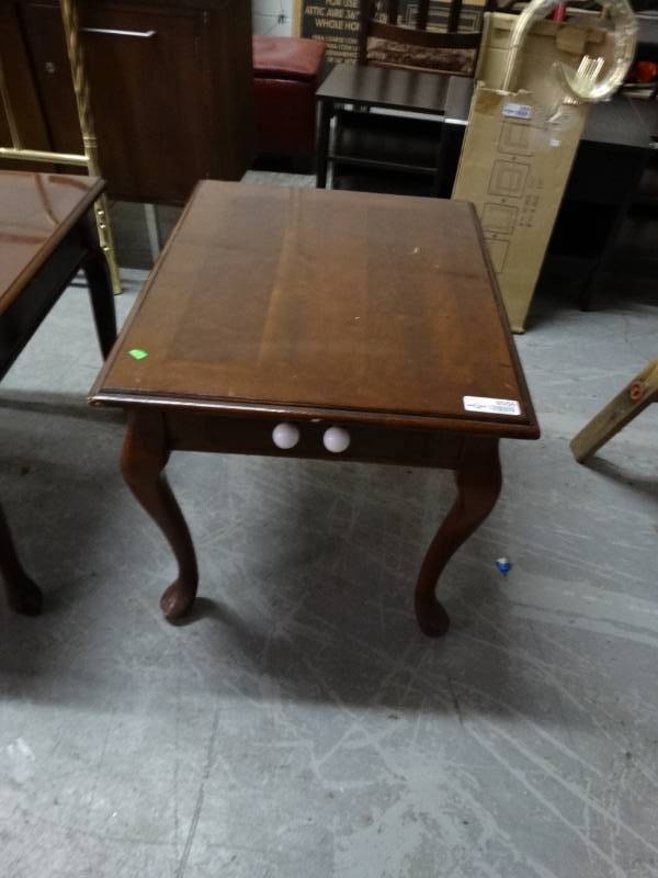 lot 8056 image: wooden side table with drawer -- approx L21xW26xH21