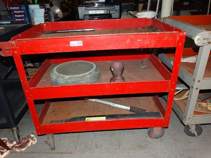 lot 8145 image: 3-Shelf Metal Rolling Cart