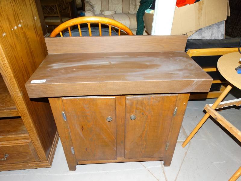 lot 8170 image: Wooden Cabinet w Countertop-- Approx. L34.5 x W16.5 x H30