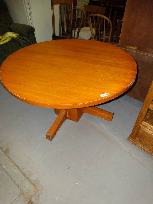 lot 8172 image: Round Wooden Coffee Table-- Approx 49 in Diameter x H27