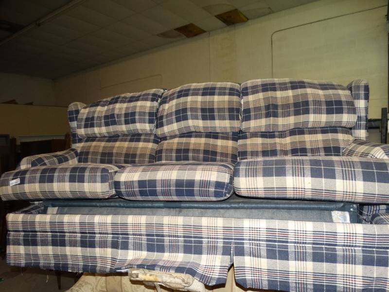 lot 8188 image: Blue Plaid Hide-A-Bed Couch-- Approx. L82 x W37