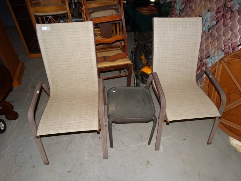 lot 8226 image: 2 Patio Chairs & Small Patio Table